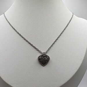 Judith Jack Sterling Silver Marcasite Heart Necklace 16” EUC